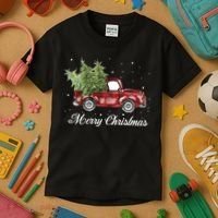 Merry Christmas Buffalo Truck Tree Red Plaid Kids T-Shirt thumb 3