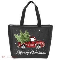 Merry Christmas Buffalo Truck Tree Red Plaid Tote Bag thumb 0