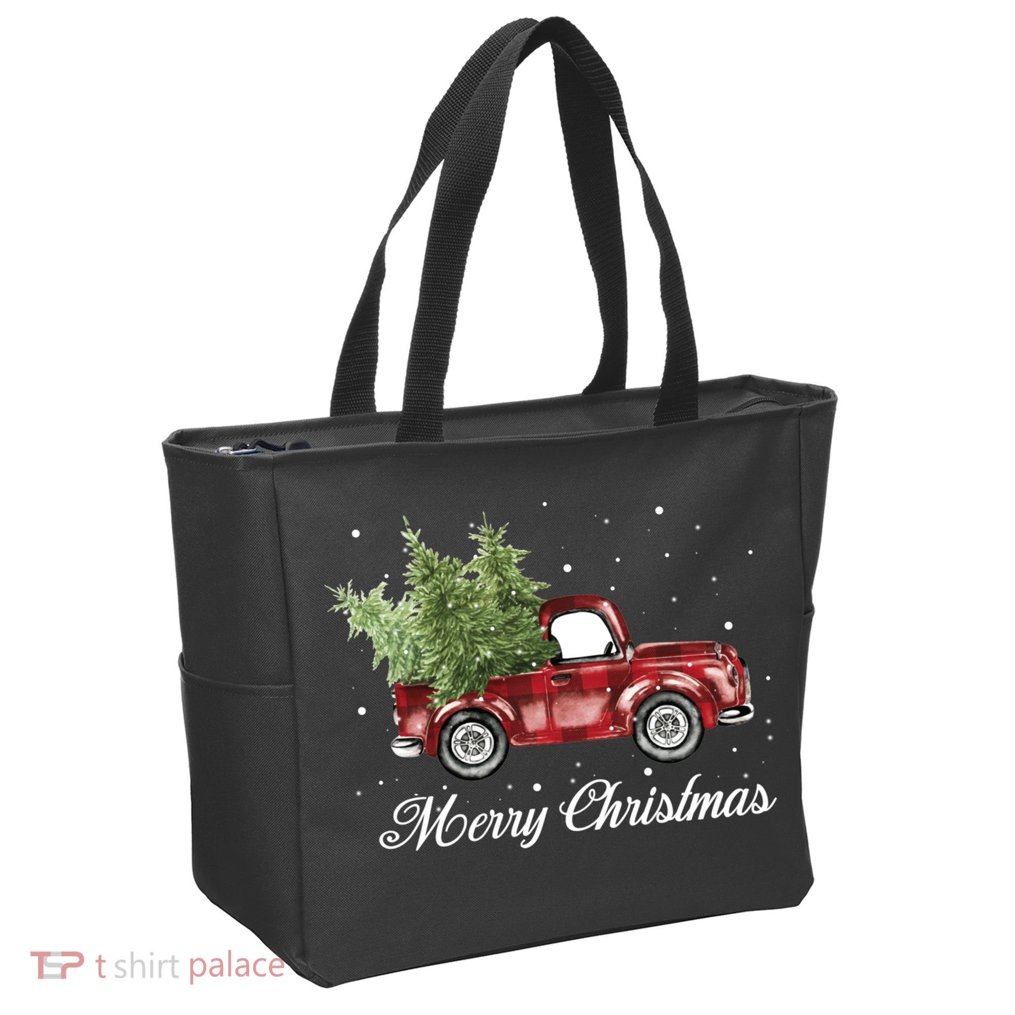 Merry Christmas Buffalo Truck Tree Red Plaid Tote Bag