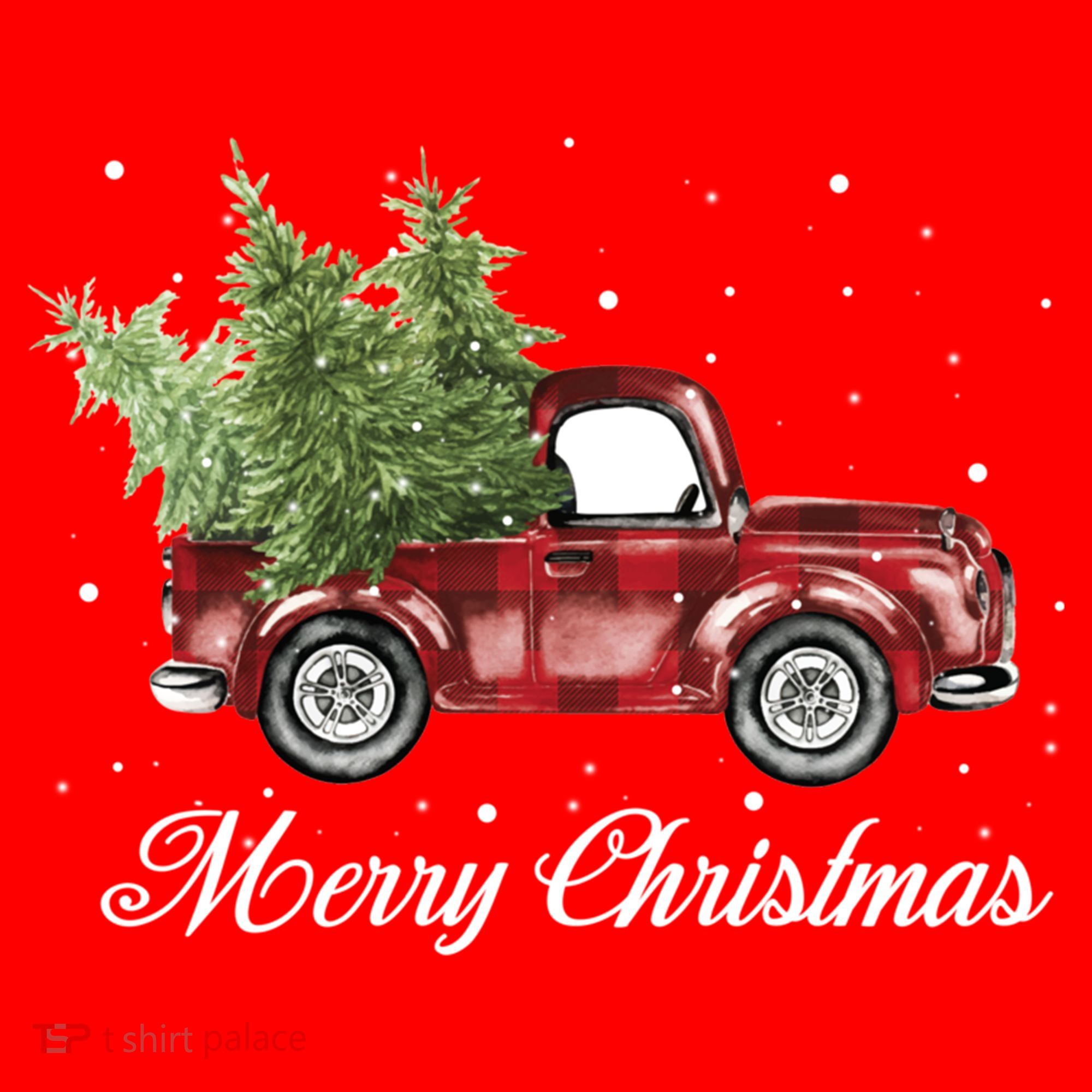 Merry Christmas Buffalo Truck Tree Red Plaid Santa Hat