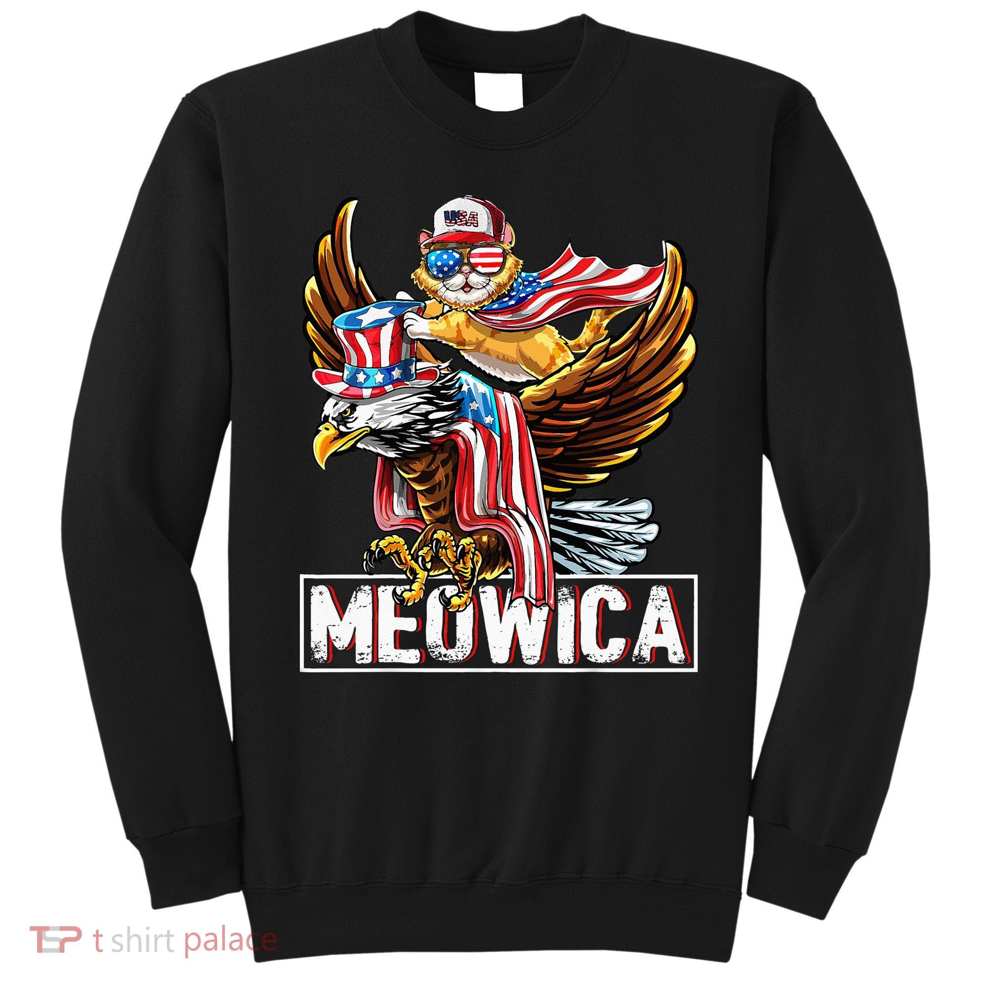 Meowica Cat Bald Eagle 4th Of July Patriotic American Flag Sweatshirt