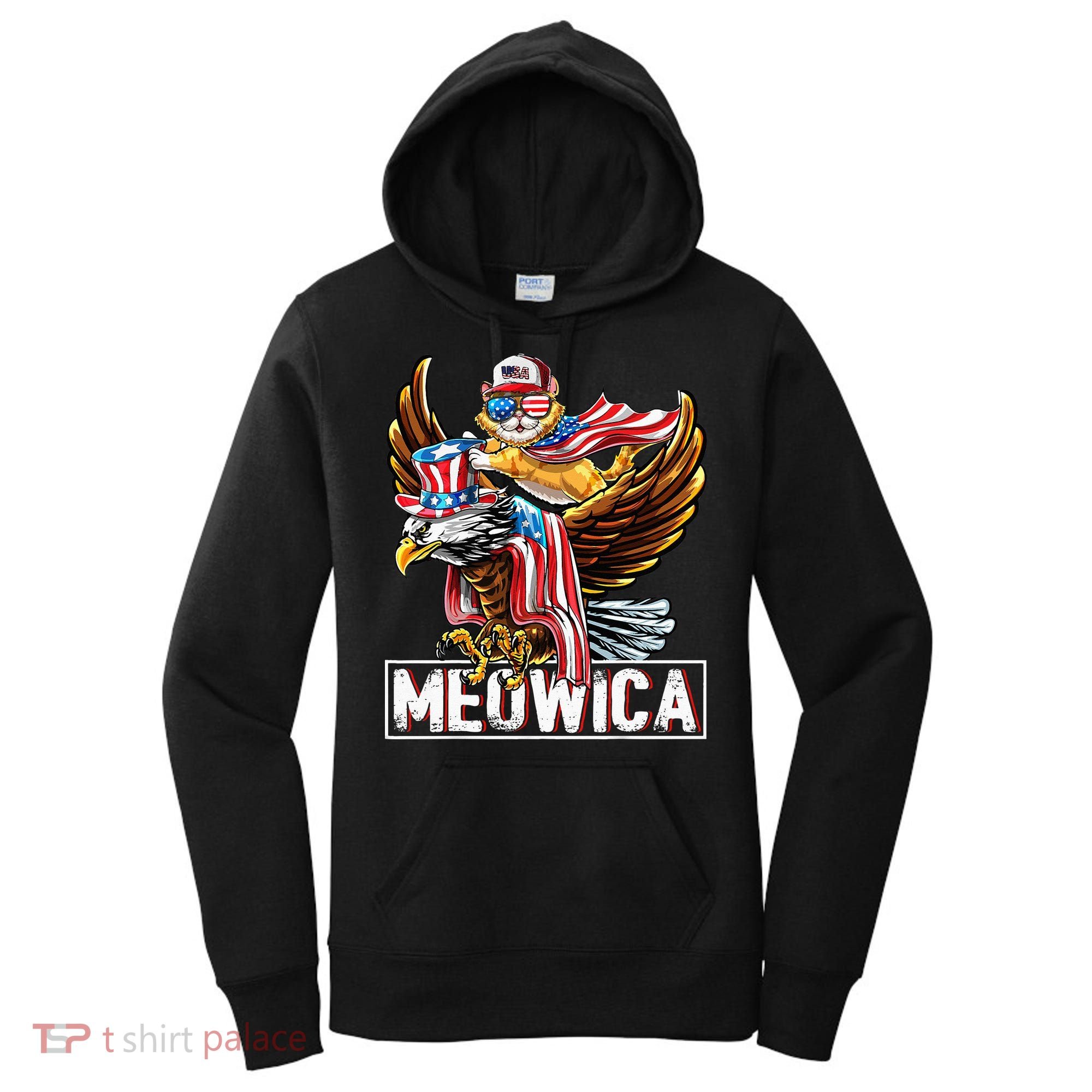 Meowica Cat Bald Eagle 4th Of July Patriotic American Flag Women's Hoodie