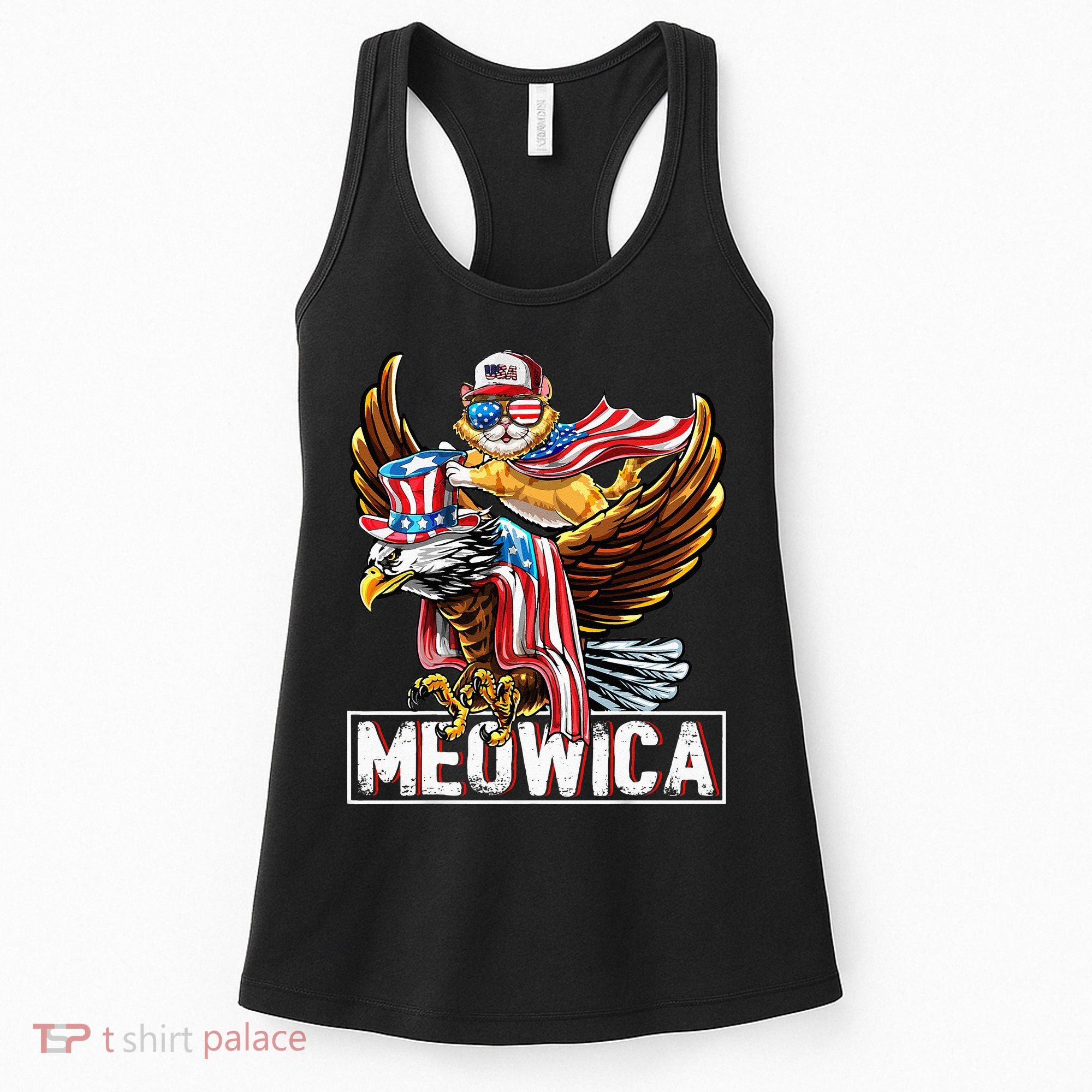 Meowica Cat Bald Eagle 4th Of July Patriotic American Flag Women's Tank Top