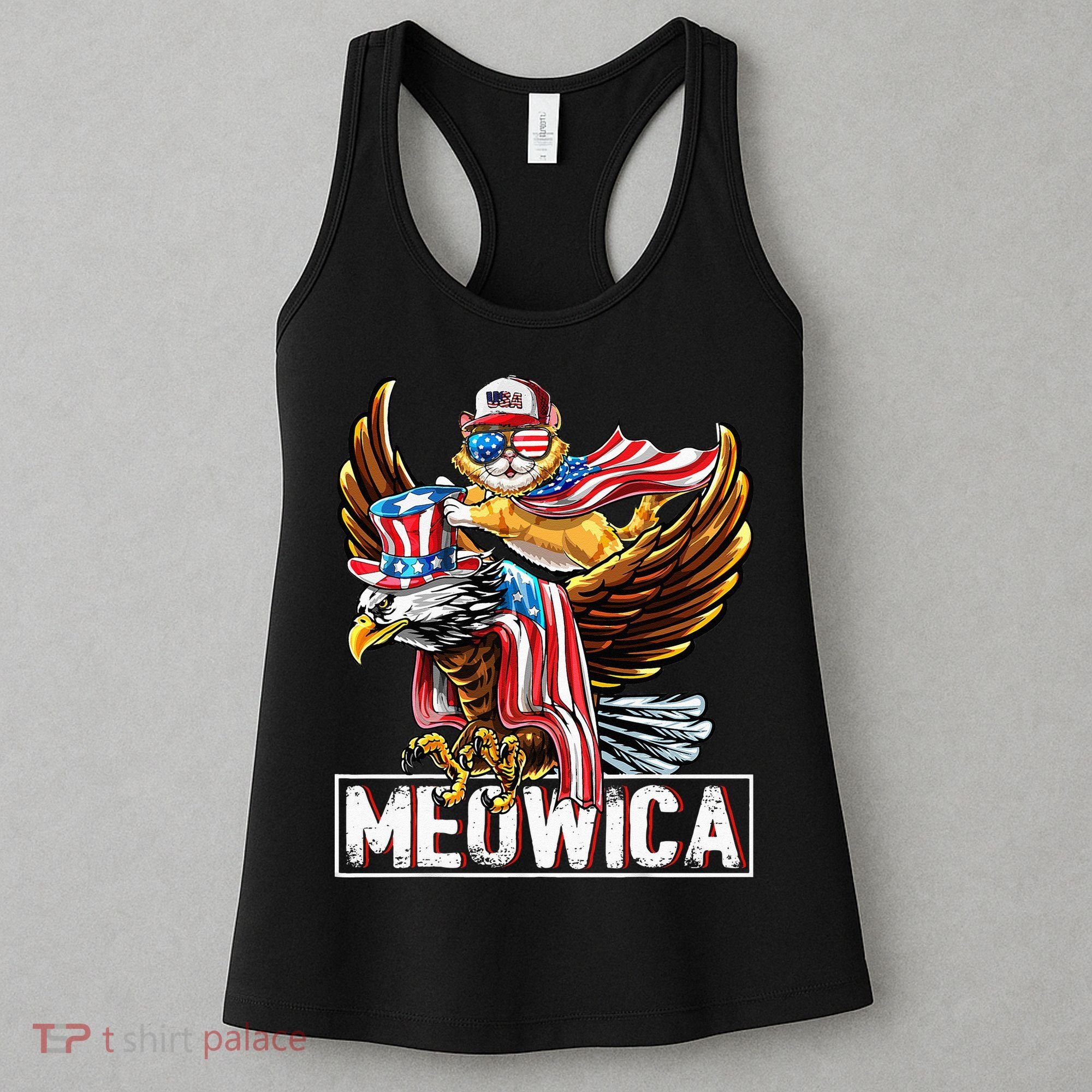 Meowica Cat Bald Eagle 4th Of July Patriotic American Flag Women's Tank Top