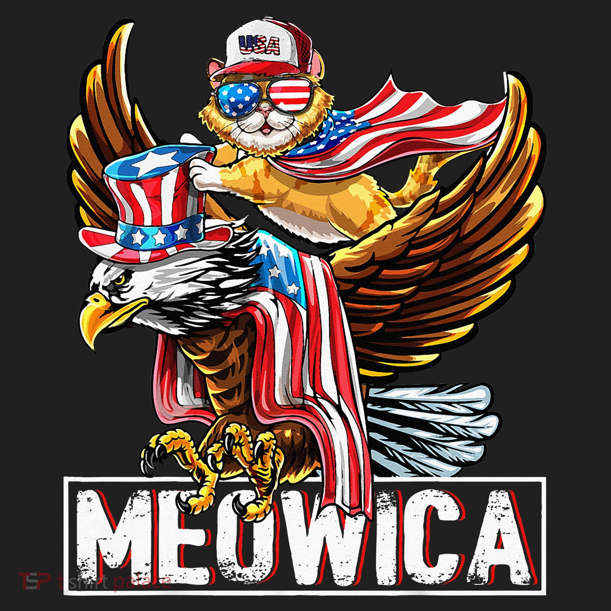Meowica Cat Bald Eagle 4th Of July Patriotic American Flag Hat