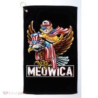 Meowica Cat Bald Eagle 4th Of July Patriotic American Flag Golf Towel thumb 0