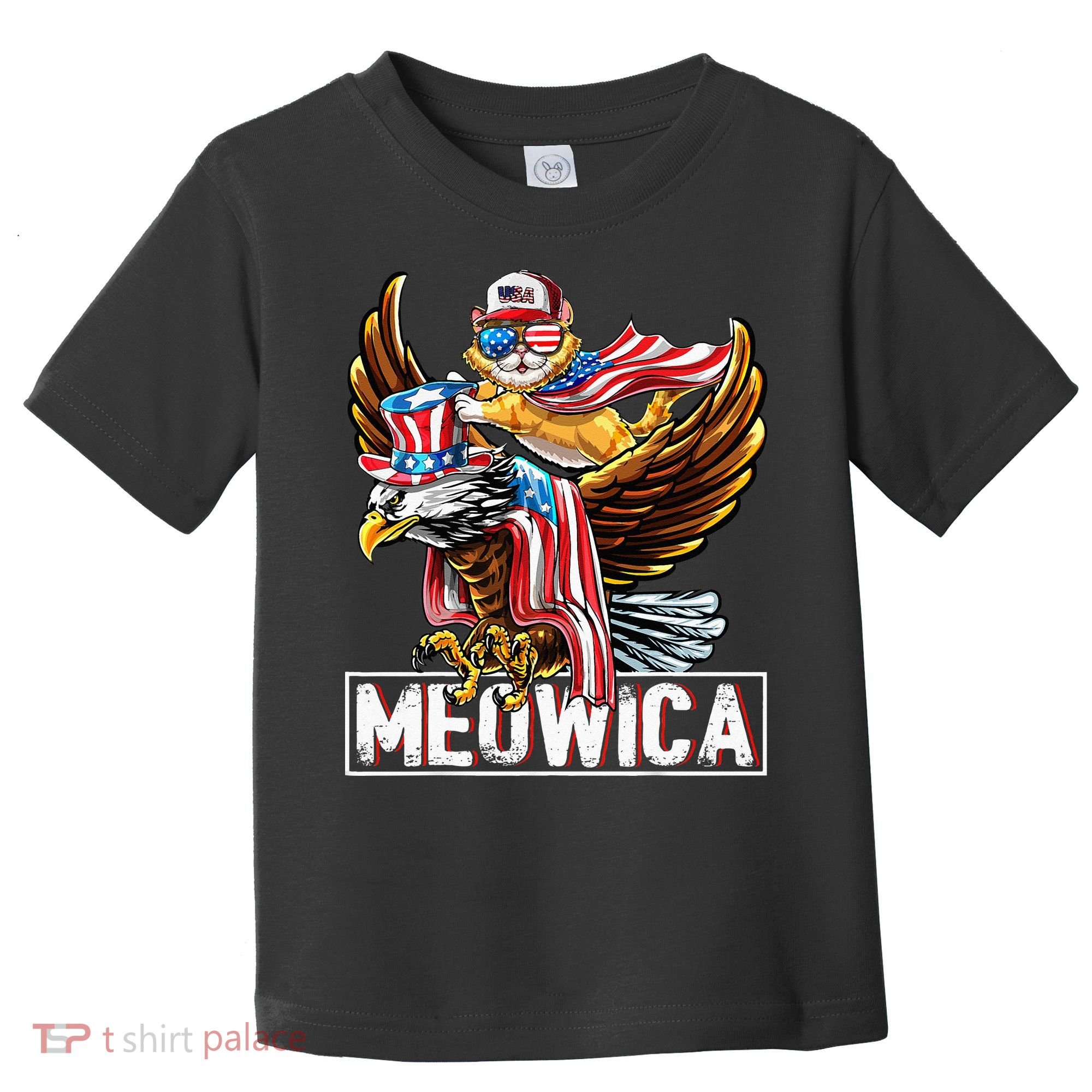 Meowica Cat Bald Eagle 4th Of July Patriotic American Flag Toddler T-Shirt