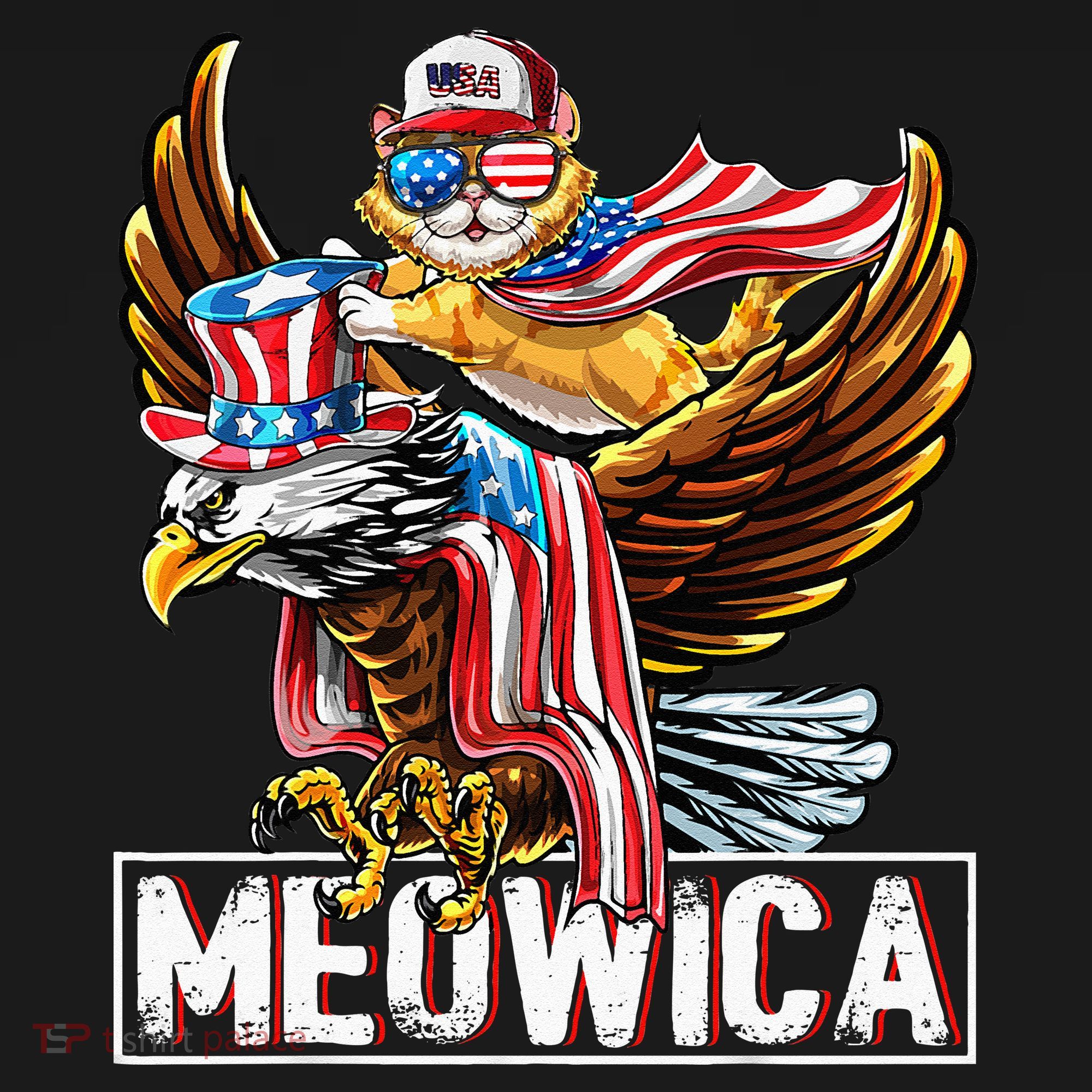 Meowica Cat Bald Eagle 4th Of July Patriotic American Flag Kids Long Sleeve Shirt
