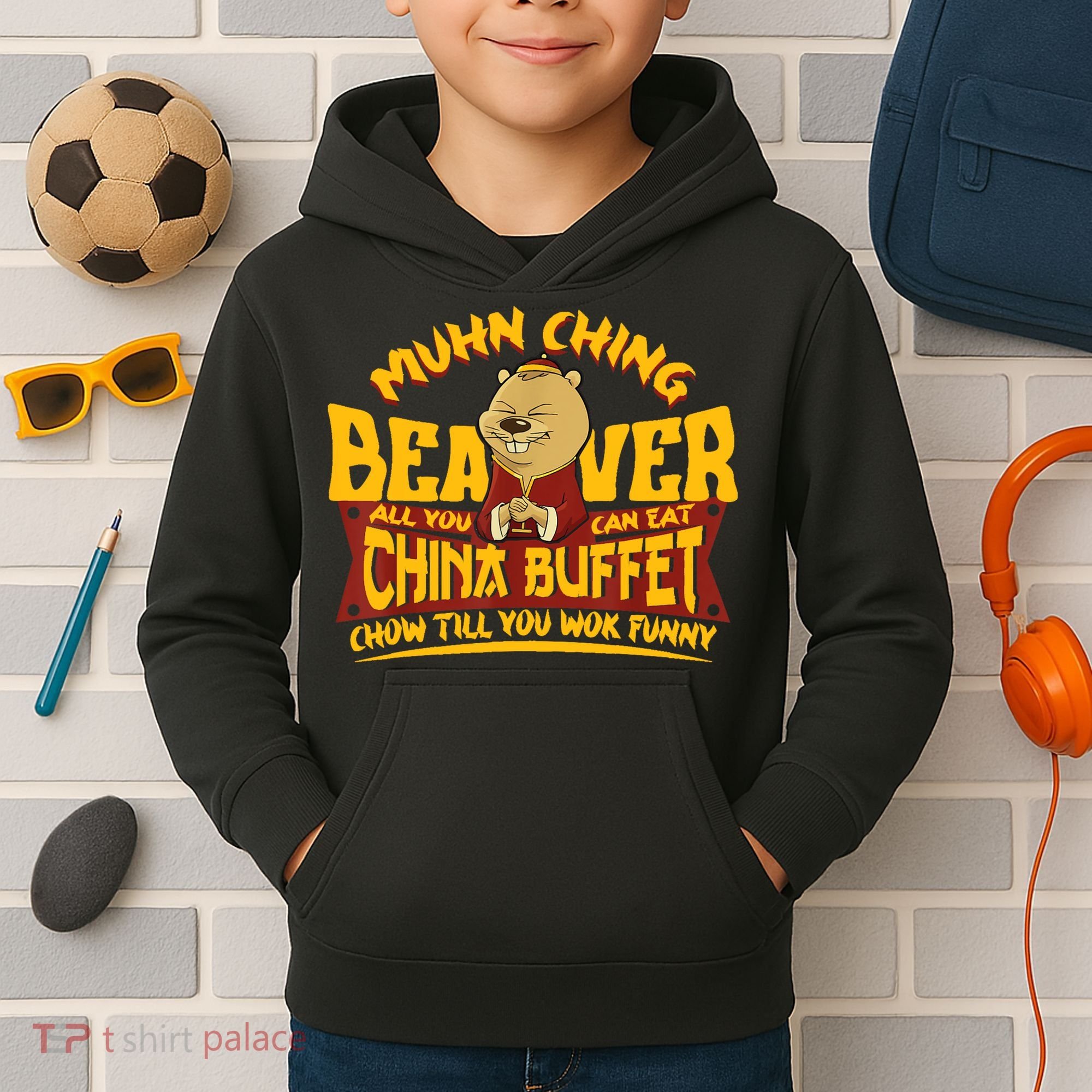 Muhn Ching Beaver All You Can Eat China Buffet Funny Kids Hoodie