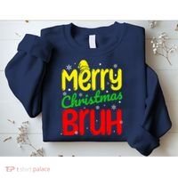 Merry Christmas Bruh Xmas Santa Claus Snow Flakes Boy Sweatshirt thumb 2