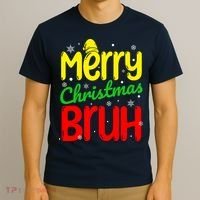Merry Christmas Bruh Xmas Santa Claus Snow Flakes Boy T-Shirt thumb 3