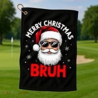 Merry Christmas Bruh Funny Santa Claus Golf Towel thumb 1