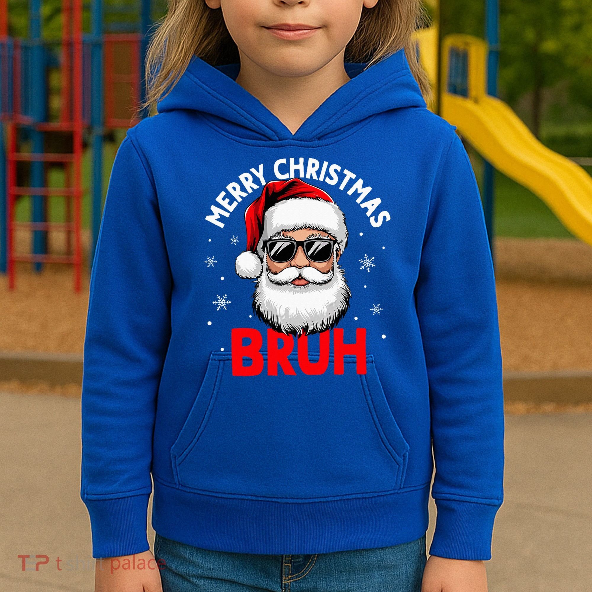 Merry Christmas Bruh Funny Santa Claus Kids Hoodie