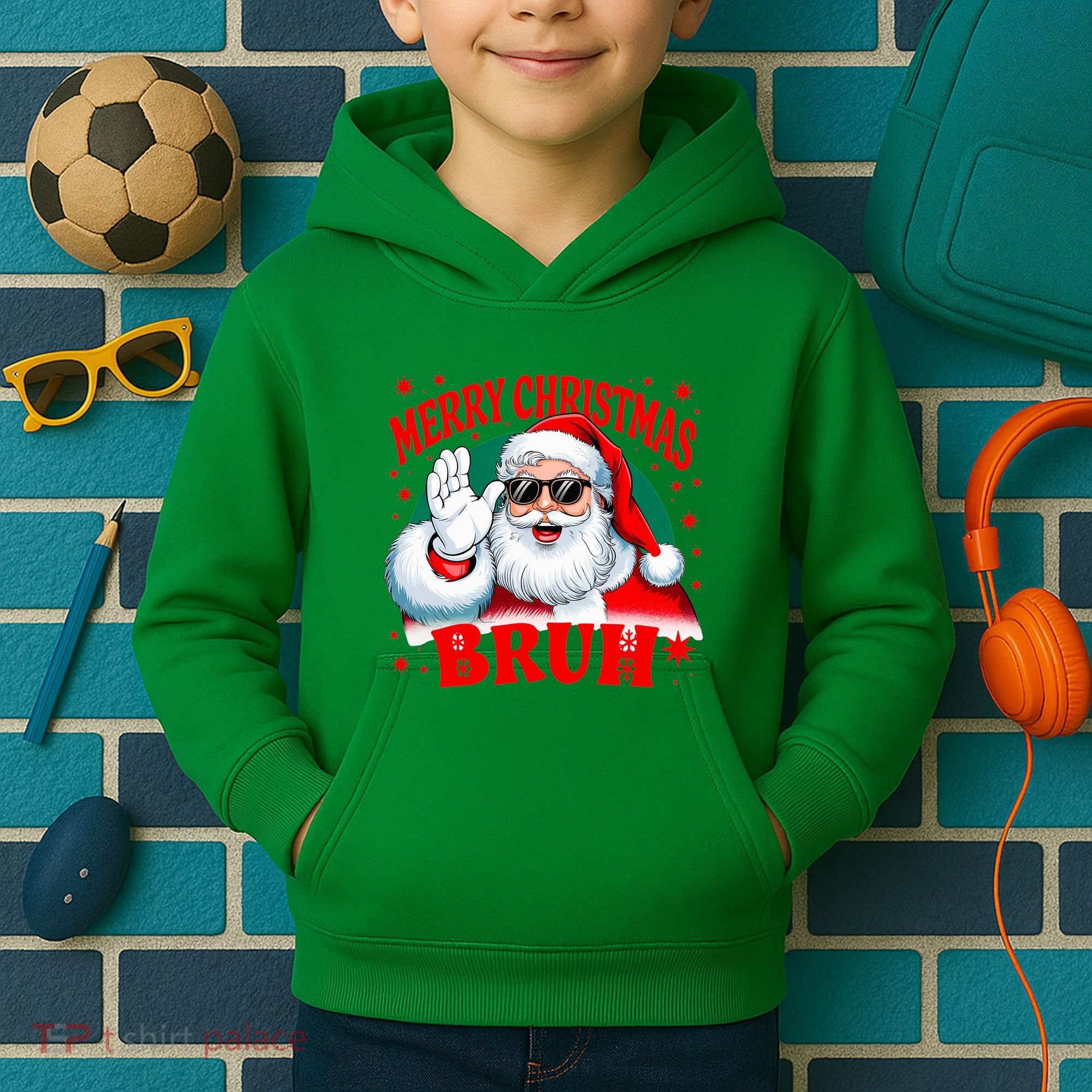 Merry Christmas Bruh Santa Claus Funny Kids Hoodie