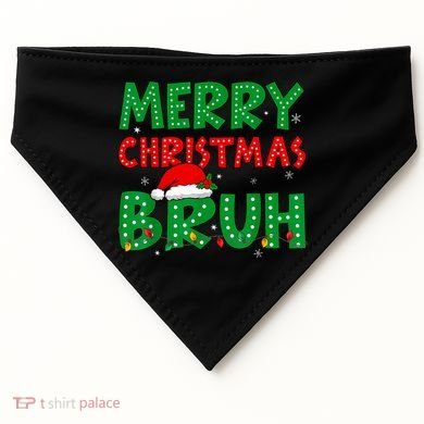 Merry Christmas Bruh Meme Funny Holiday USA-Made Doggie Bandana