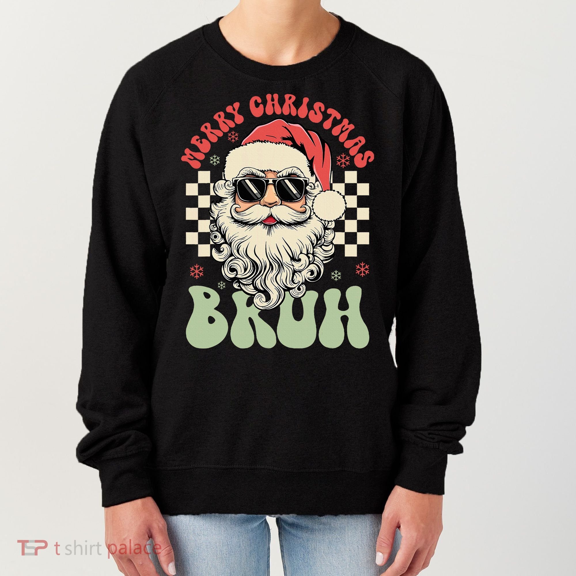 Merry Christmas Bruh Santa Sunglasses Retro Women's Sweatshirt