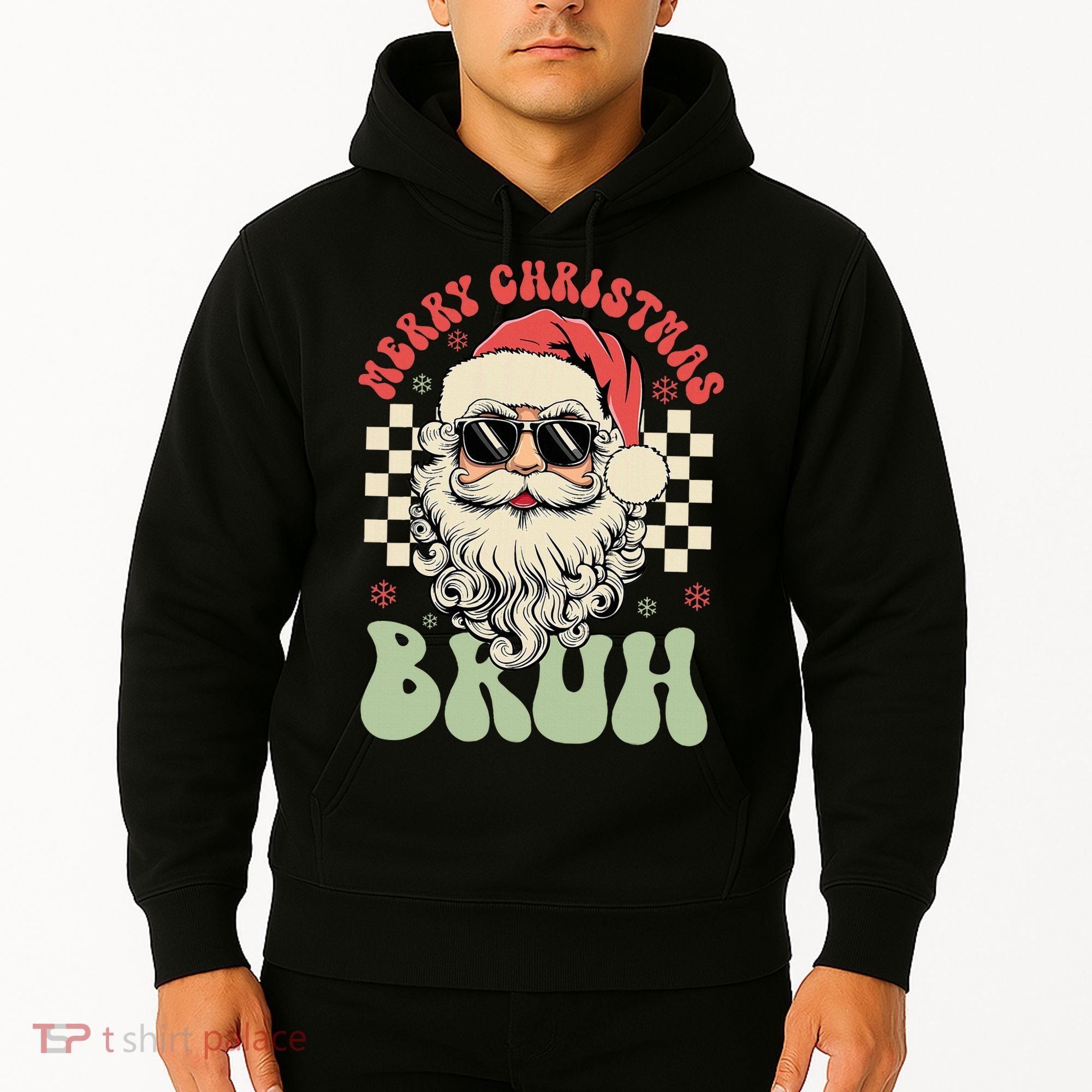 Merry Christmas Bruh Santa Sunglasses Retro Hoodie