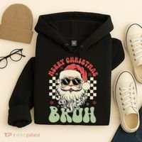 Merry Christmas Bruh Santa Sunglasses Retro Hoodie thumb 4