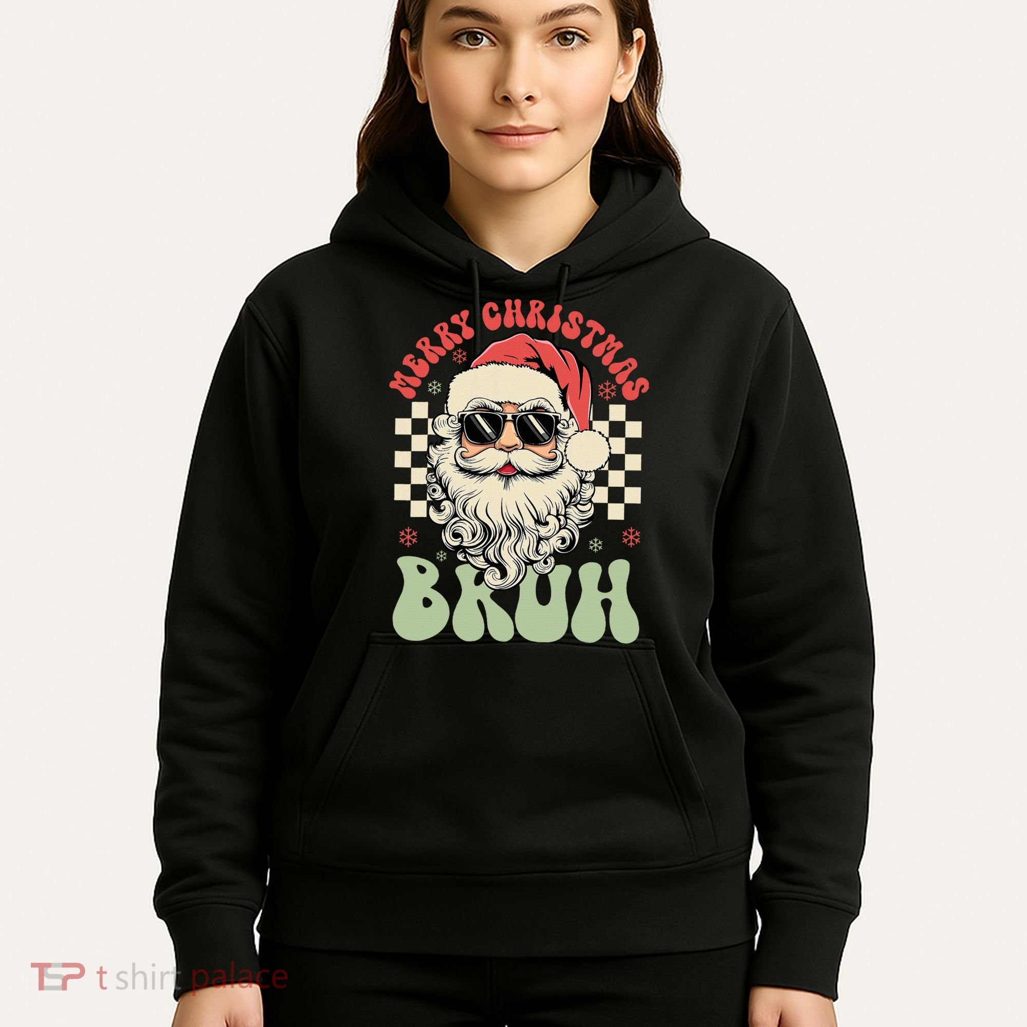 Merry Christmas Bruh Santa Sunglasses Retro Hoodie