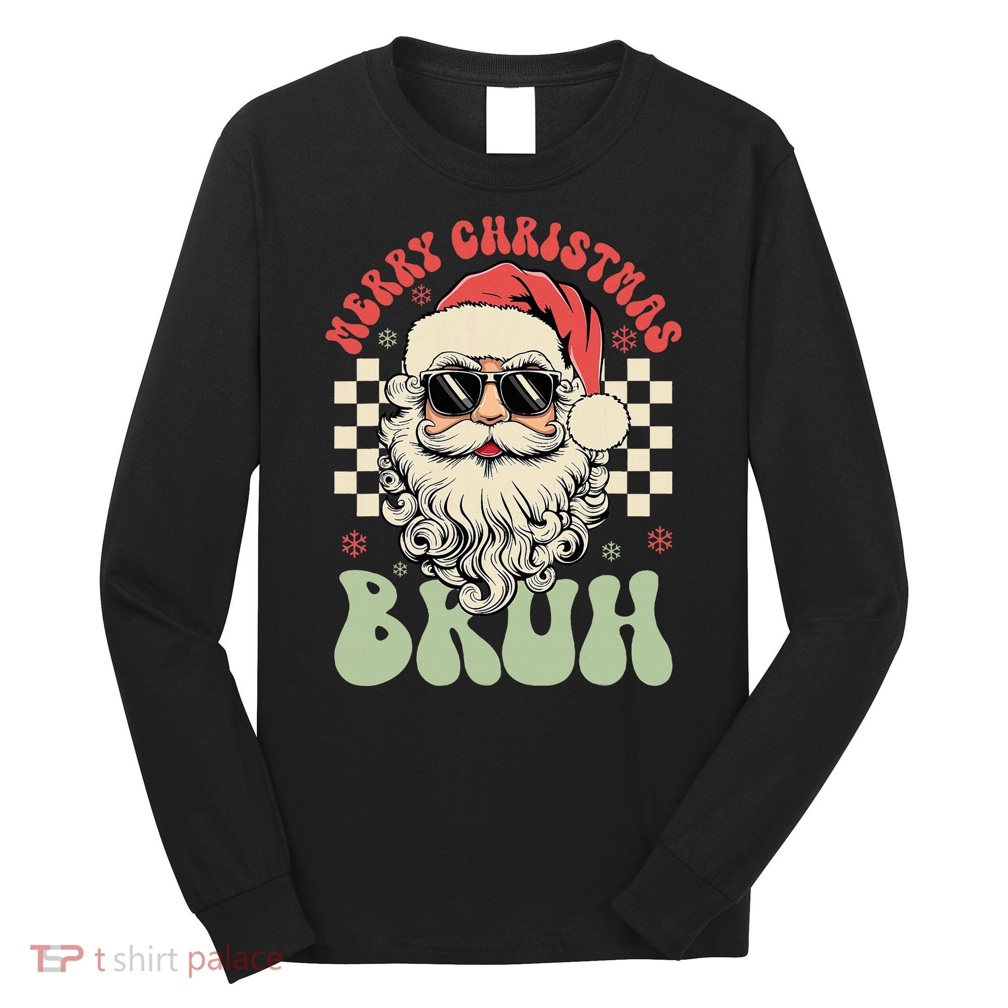 Merry Christmas Bruh Santa Sunglasses Retro Long Sleeve Shirt