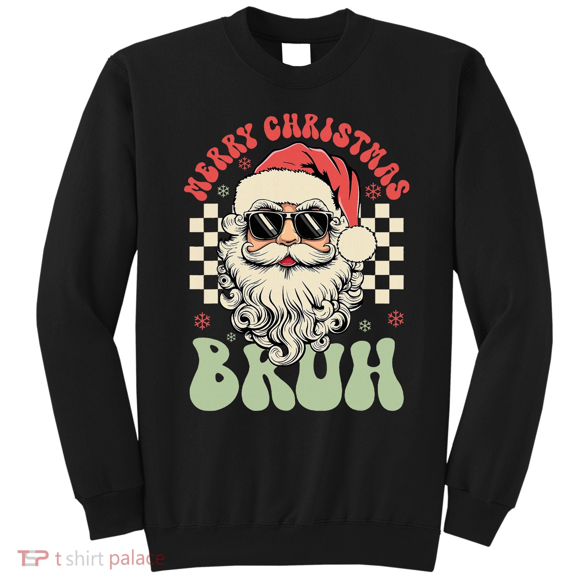 Merry Christmas Bruh Santa Sunglasses Retro Sweatshirt