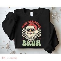 Merry Christmas Bruh Santa Sunglasses Retro Sweatshirt thumb 2
