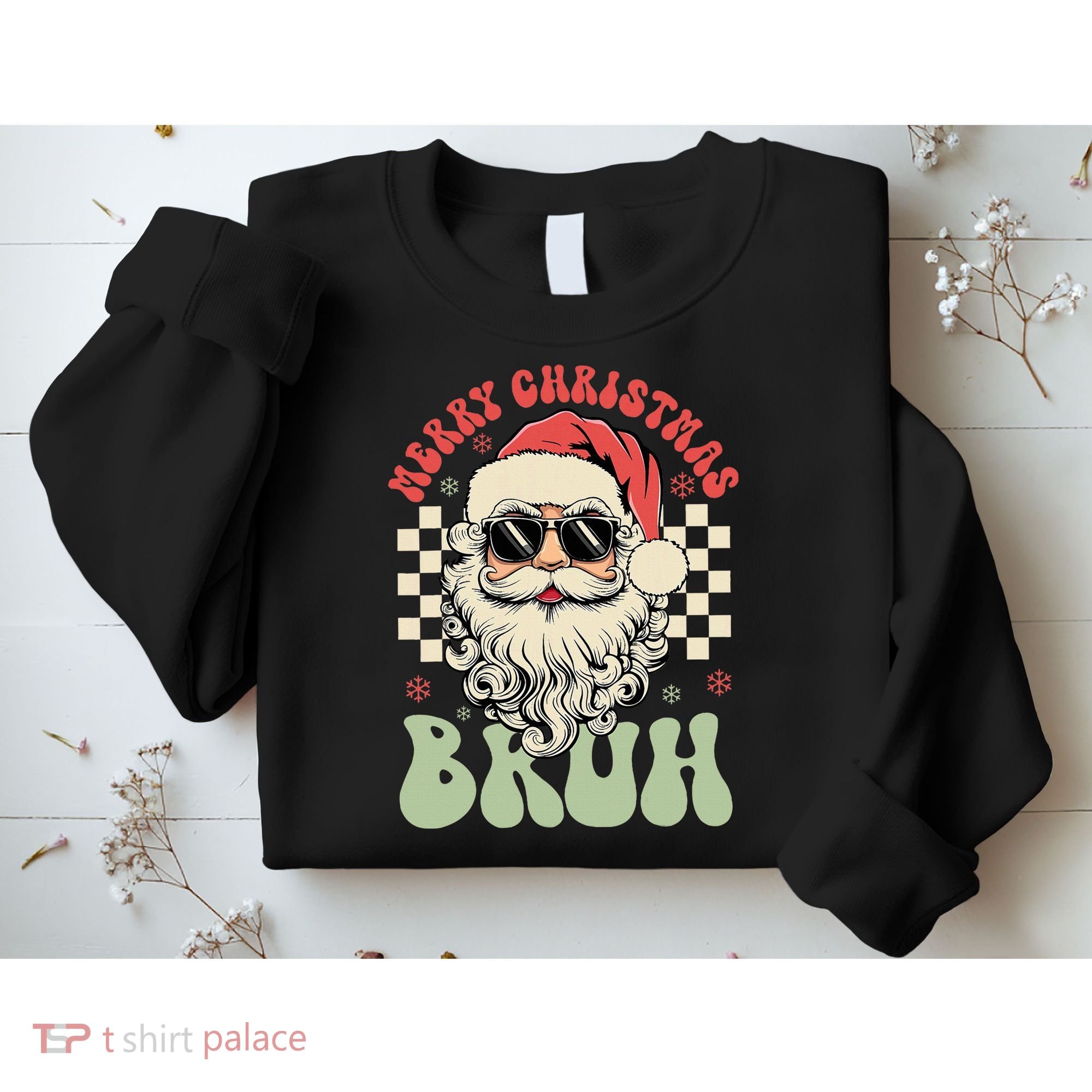Merry Christmas Bruh Santa Sunglasses Retro Sweatshirt
