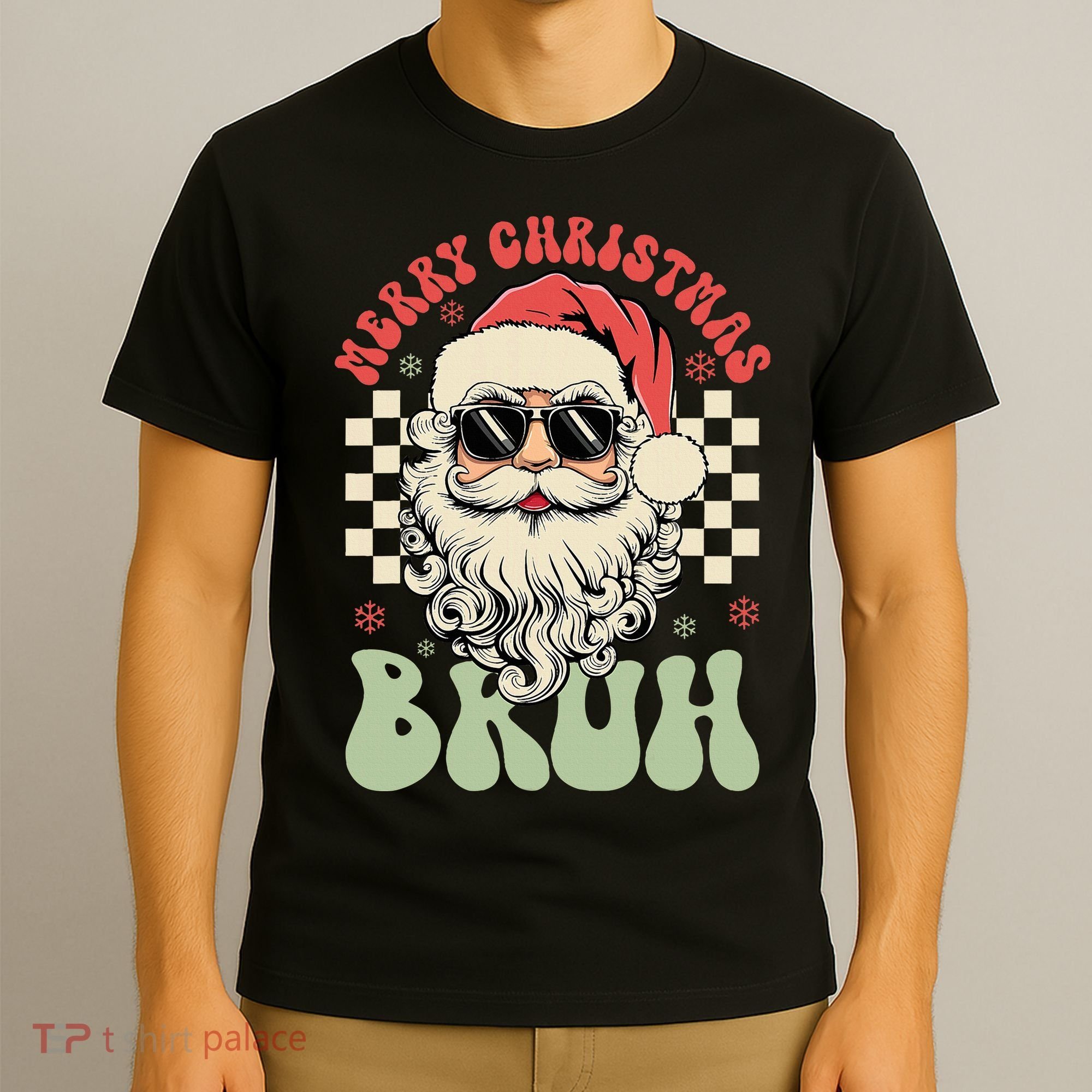 Merry Christmas Bruh Santa Sunglasses Retro T-Shirt