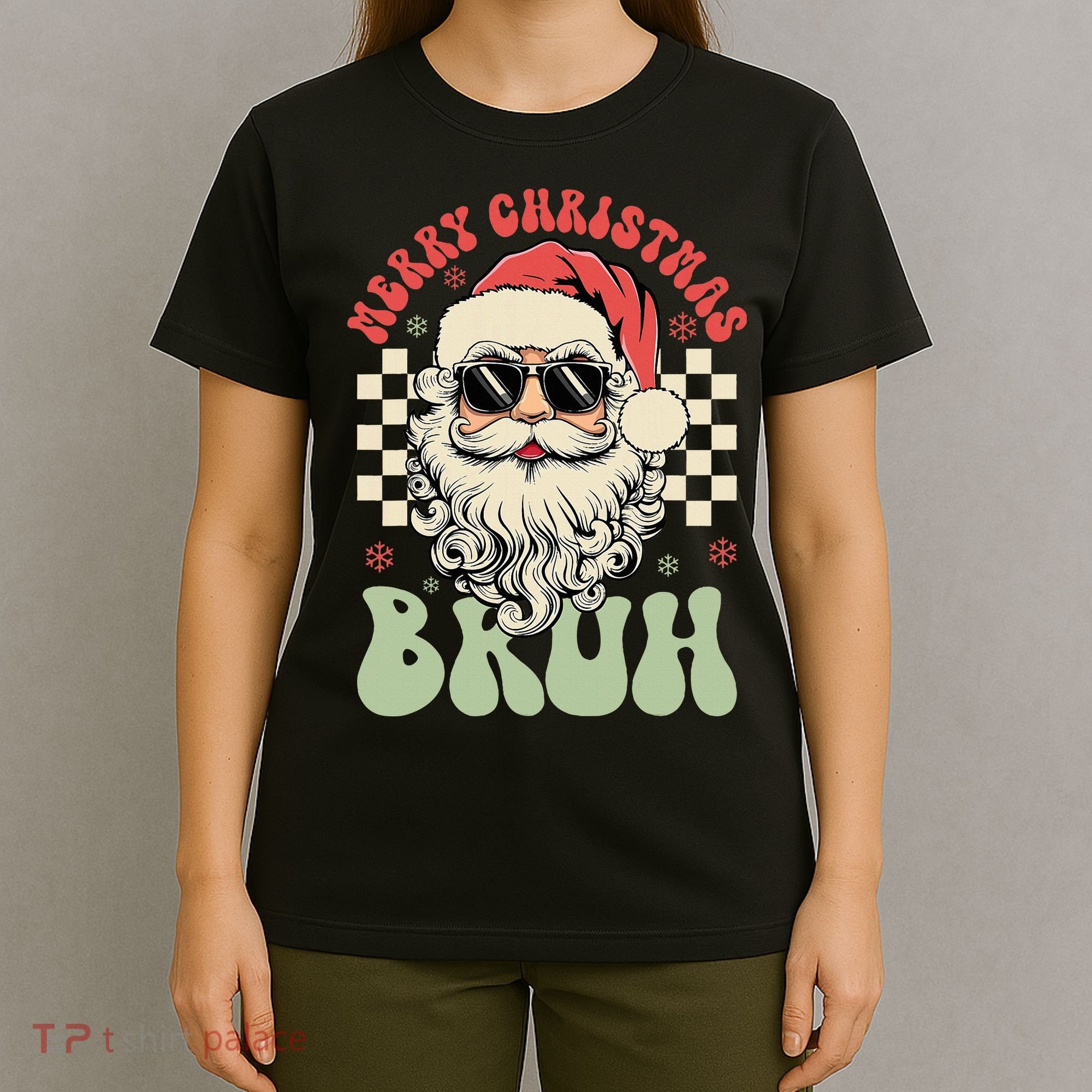 Merry Christmas Bruh Santa Sunglasses Retro T-Shirt