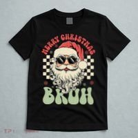 Merry Christmas Bruh Santa Sunglasses Retro T-Shirt thumb 5