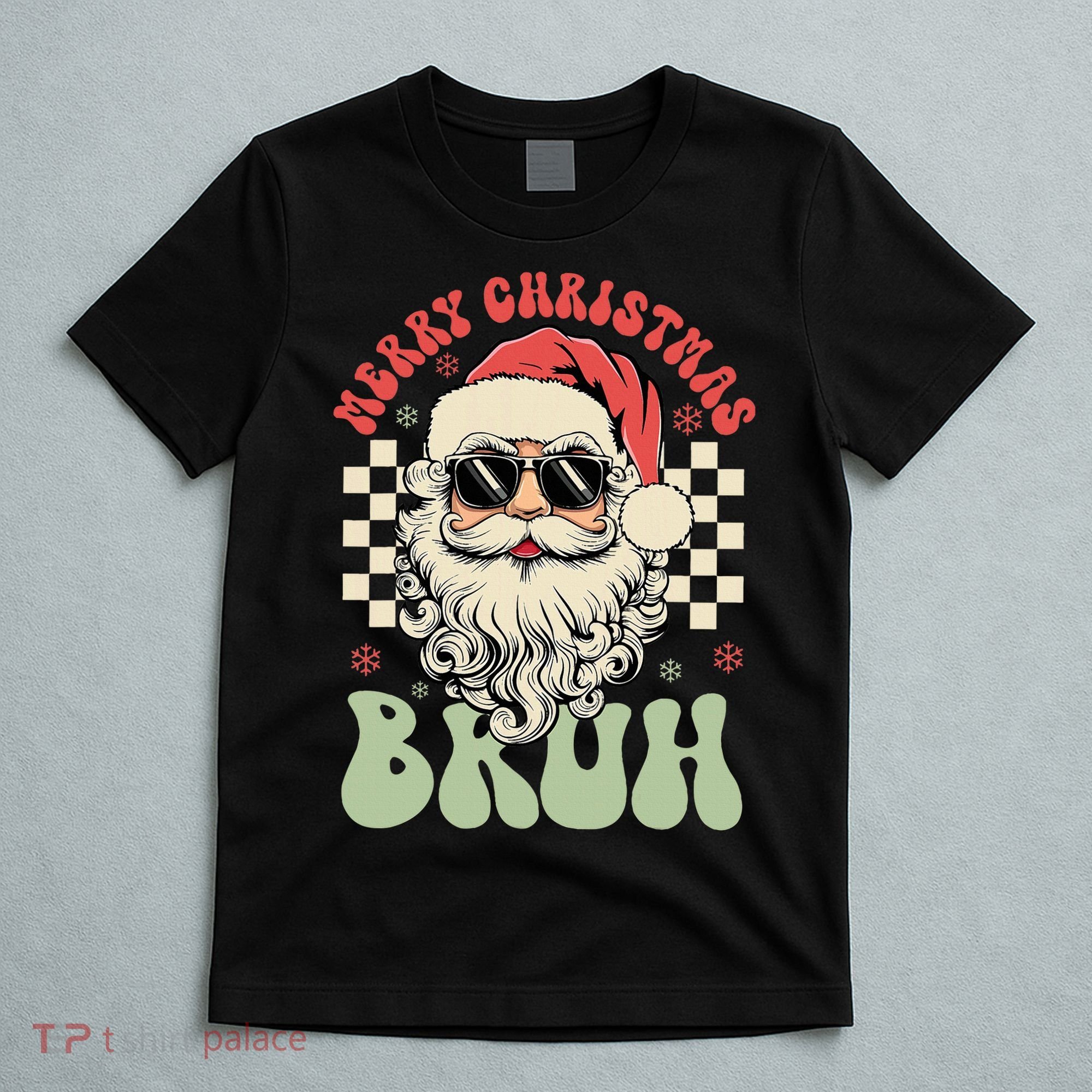 Merry Christmas Bruh Santa Sunglasses Retro T-Shirt