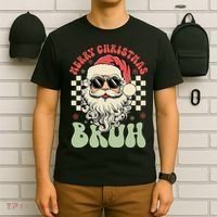 Merry Christmas Bruh Santa Sunglasses Retro T-Shirt thumb 6