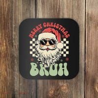 Merry Christmas Bruh Santa Sunglasses Retro Coaster thumb 0