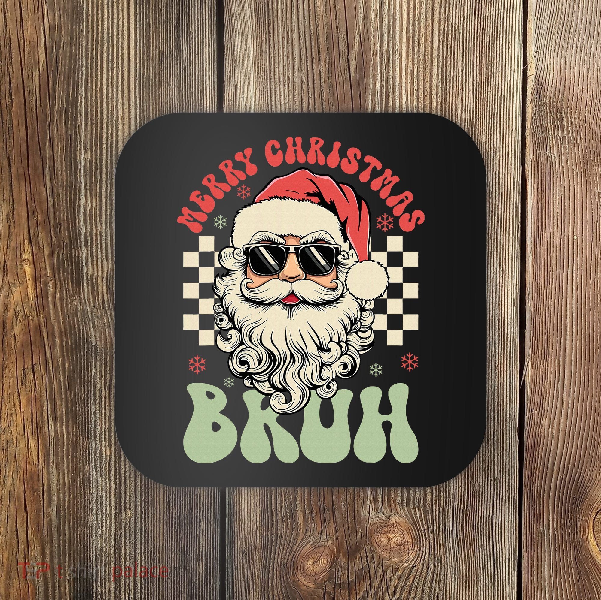 Merry Christmas Bruh Santa Sunglasses Retro Coaster