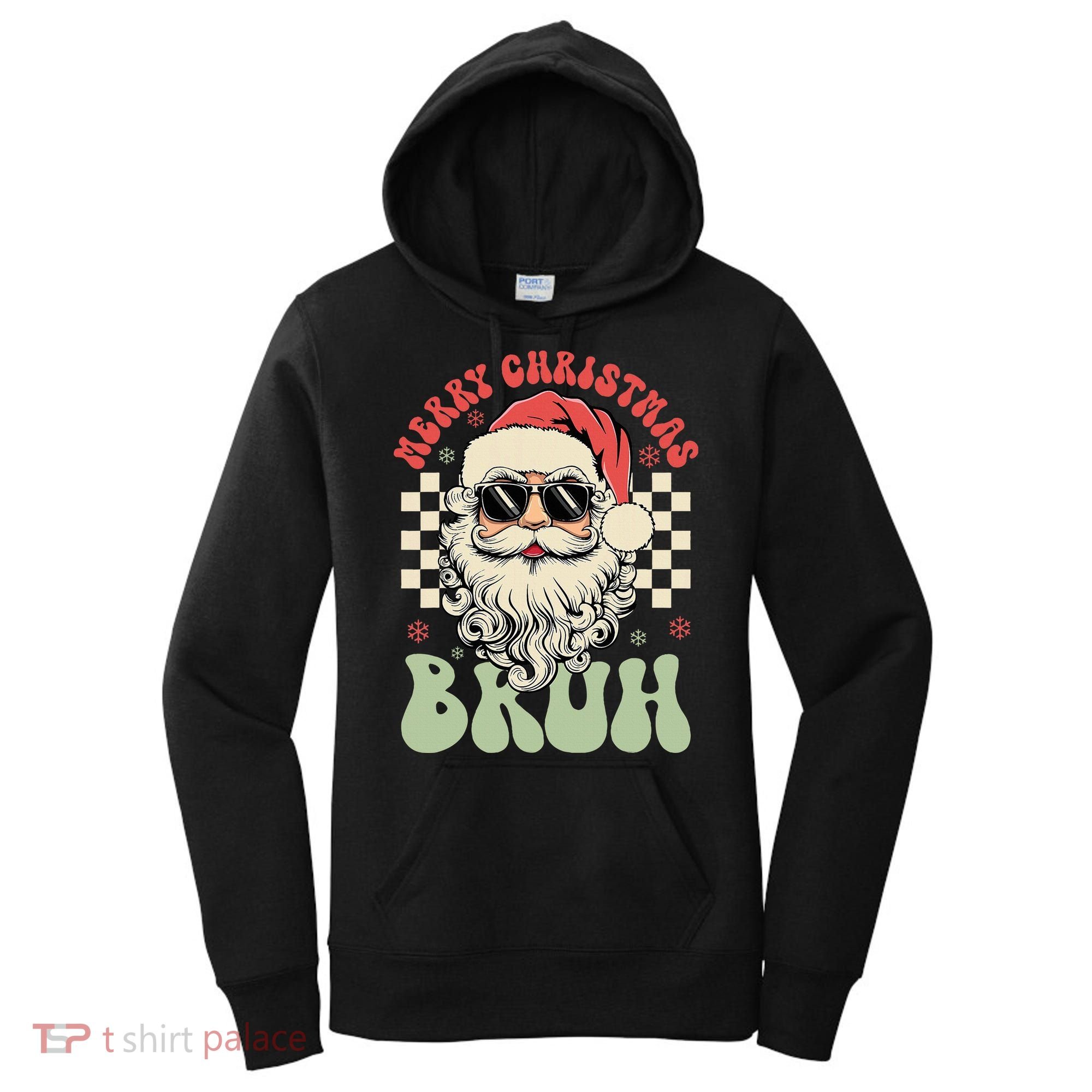 Merry Christmas Bruh Santa Sunglasses Retro Women's Hoodie