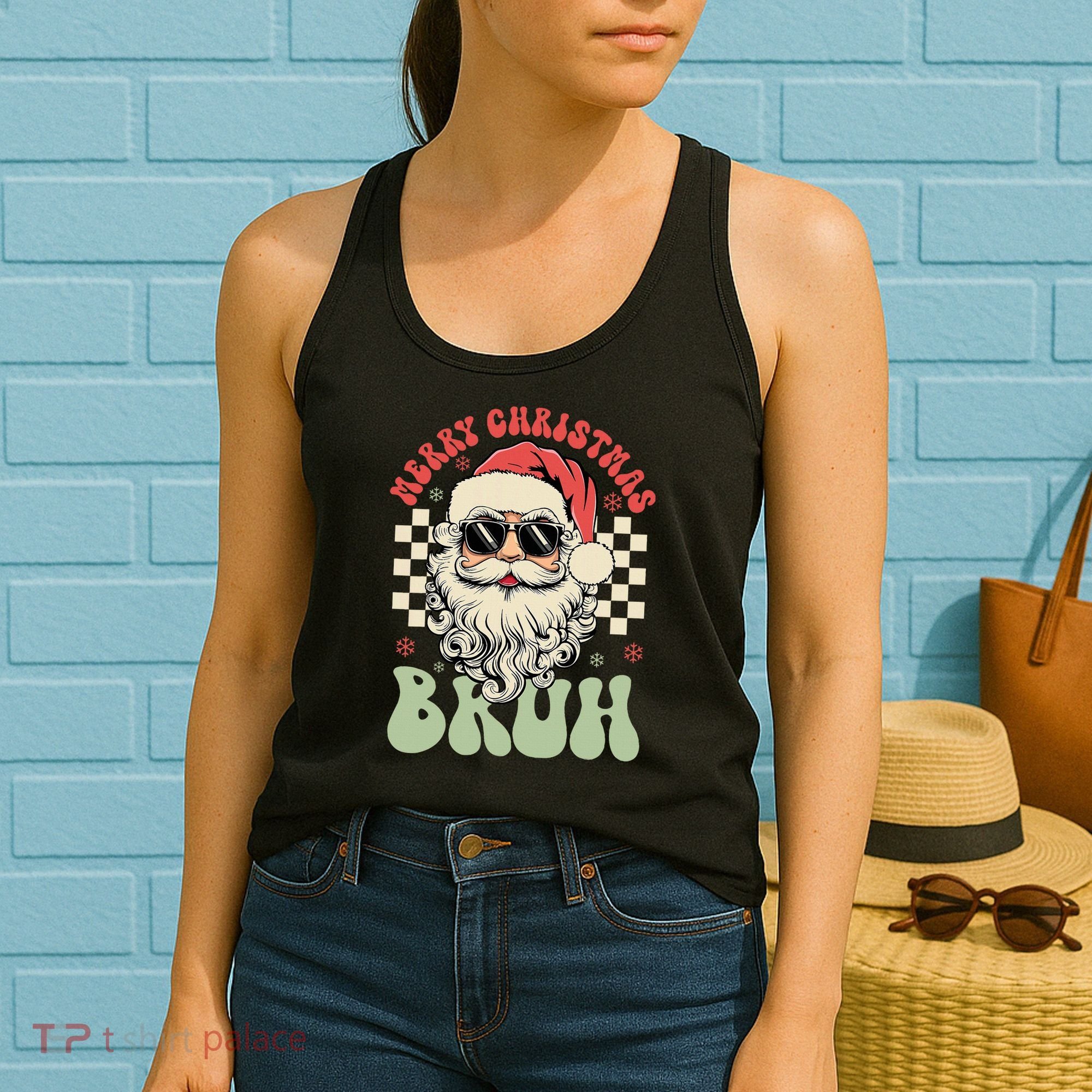 Merry Christmas Bruh Santa Sunglasses Retro Women's Tank Top
