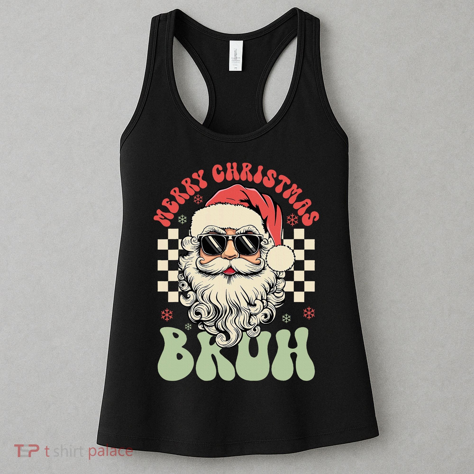 Merry Christmas Bruh Santa Sunglasses Retro Women's Tank Top