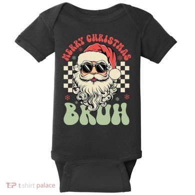 Merry Christmas Bruh Santa Sunglasses Retro Baby Bodysuit