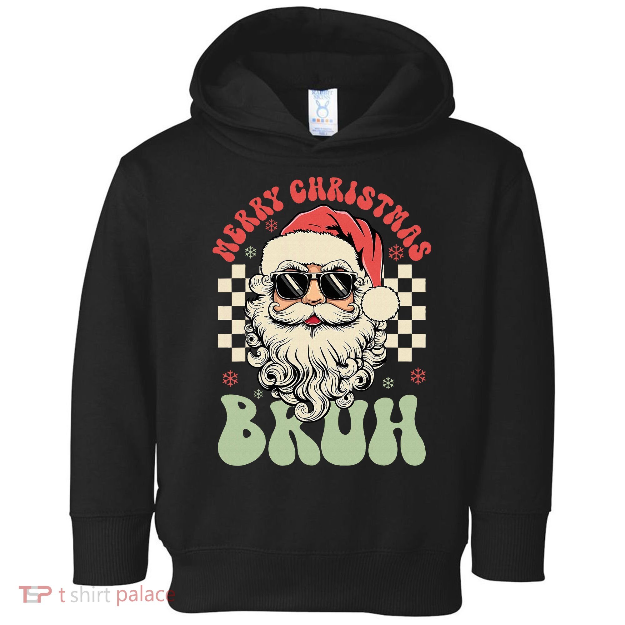 Merry Christmas Bruh Santa Sunglasses Retro Toddler Hoodie