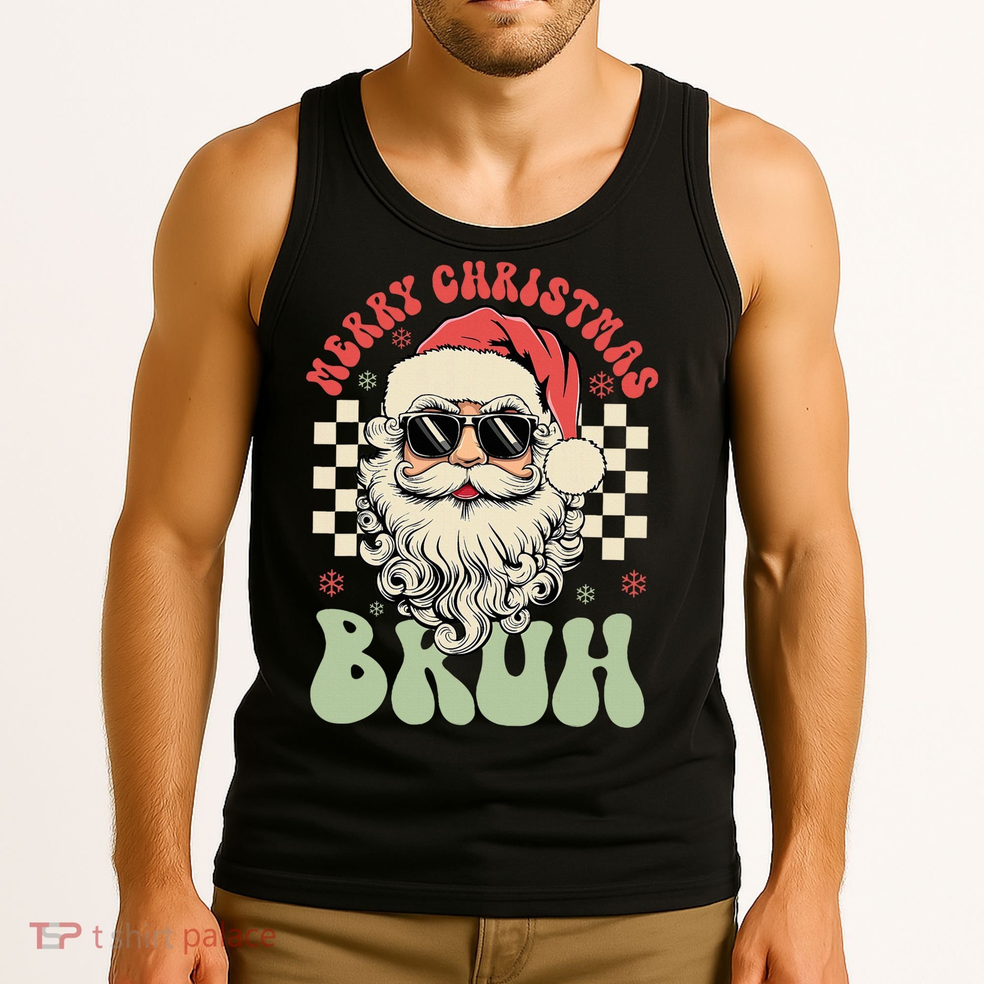 Merry Christmas Bruh Santa Sunglasses Retro Tank Top