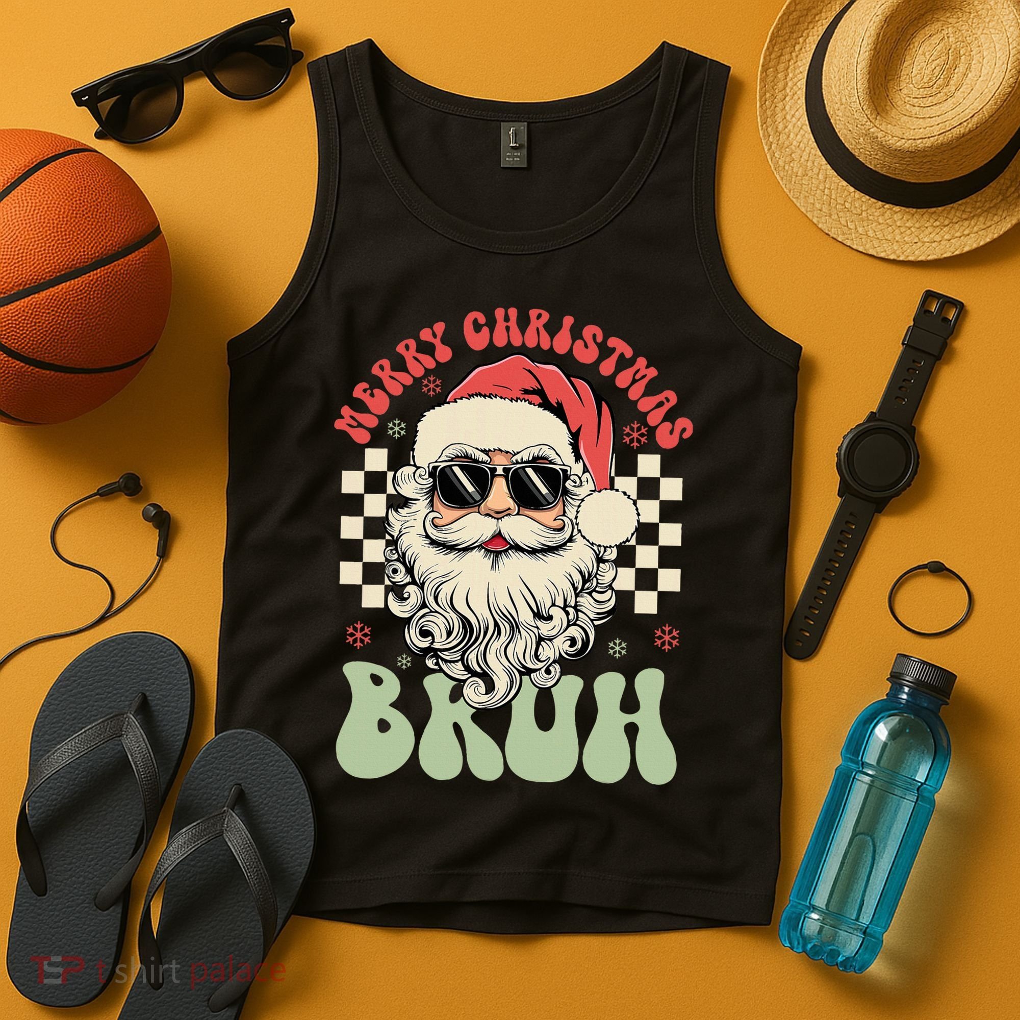 Merry Christmas Bruh Santa Sunglasses Retro Tank Top