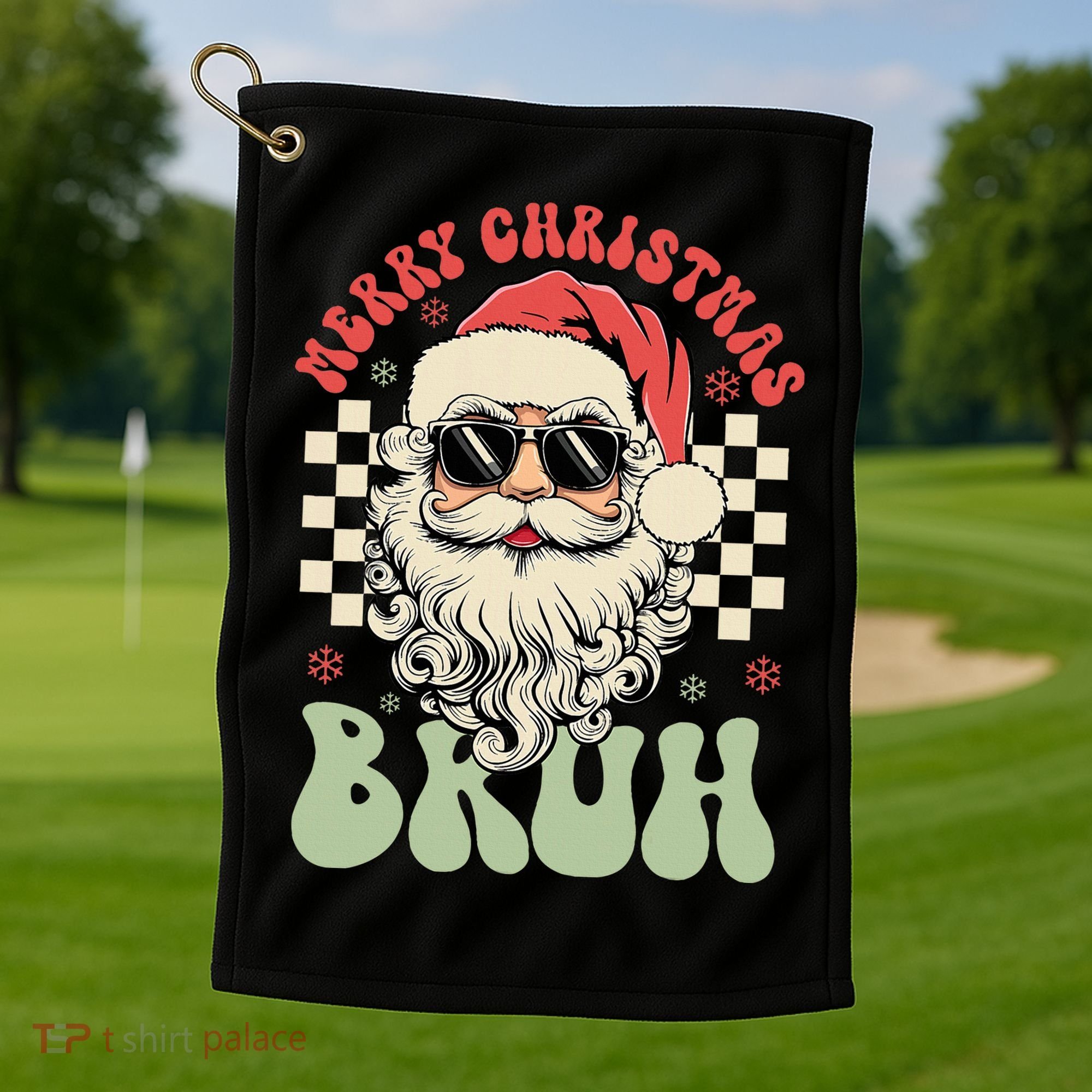 Merry Christmas Bruh Santa Sunglasses Retro Golf Towel