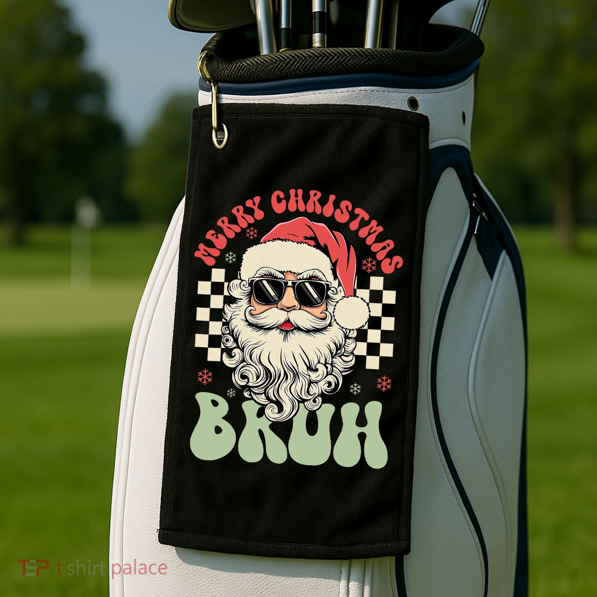 Merry Christmas Bruh Santa Sunglasses Retro Golf Towel