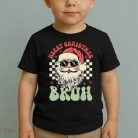 Merry Christmas Bruh Santa Sunglasses Retro Toddler T-Shirt thumb 2
