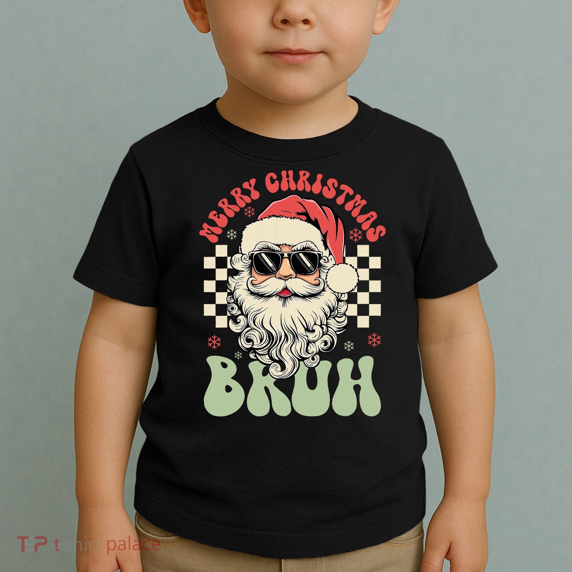 Merry Christmas Bruh Santa Sunglasses Retro Toddler T-Shirt