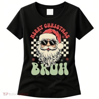 Merry Christmas Bruh Santa Sunglasses Retro Women's T-Shirt