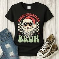 Merry Christmas Bruh Santa Sunglasses Retro Women's T-Shirt thumb 3