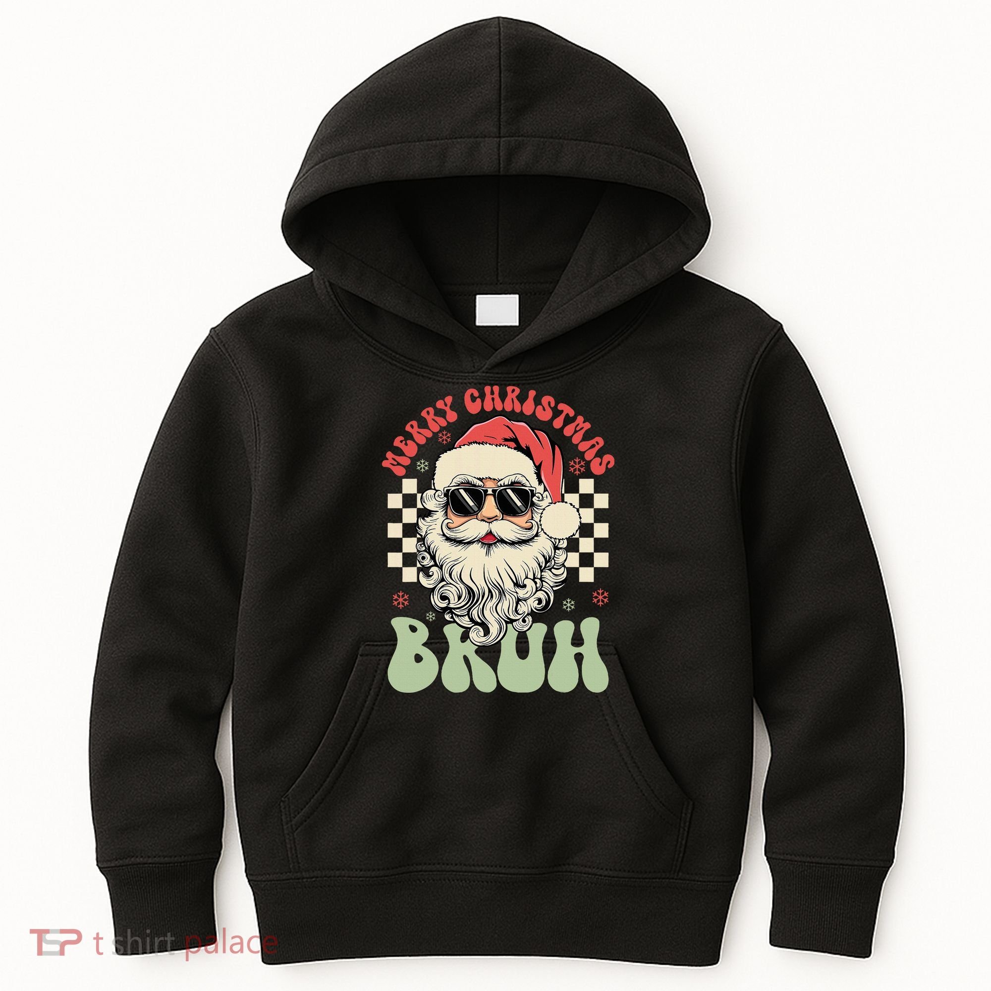 Merry Christmas Bruh Santa Sunglasses Retro Kids Hoodie
