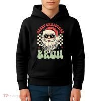 Merry Christmas Bruh Santa Sunglasses Retro Kids Hoodie thumb 4