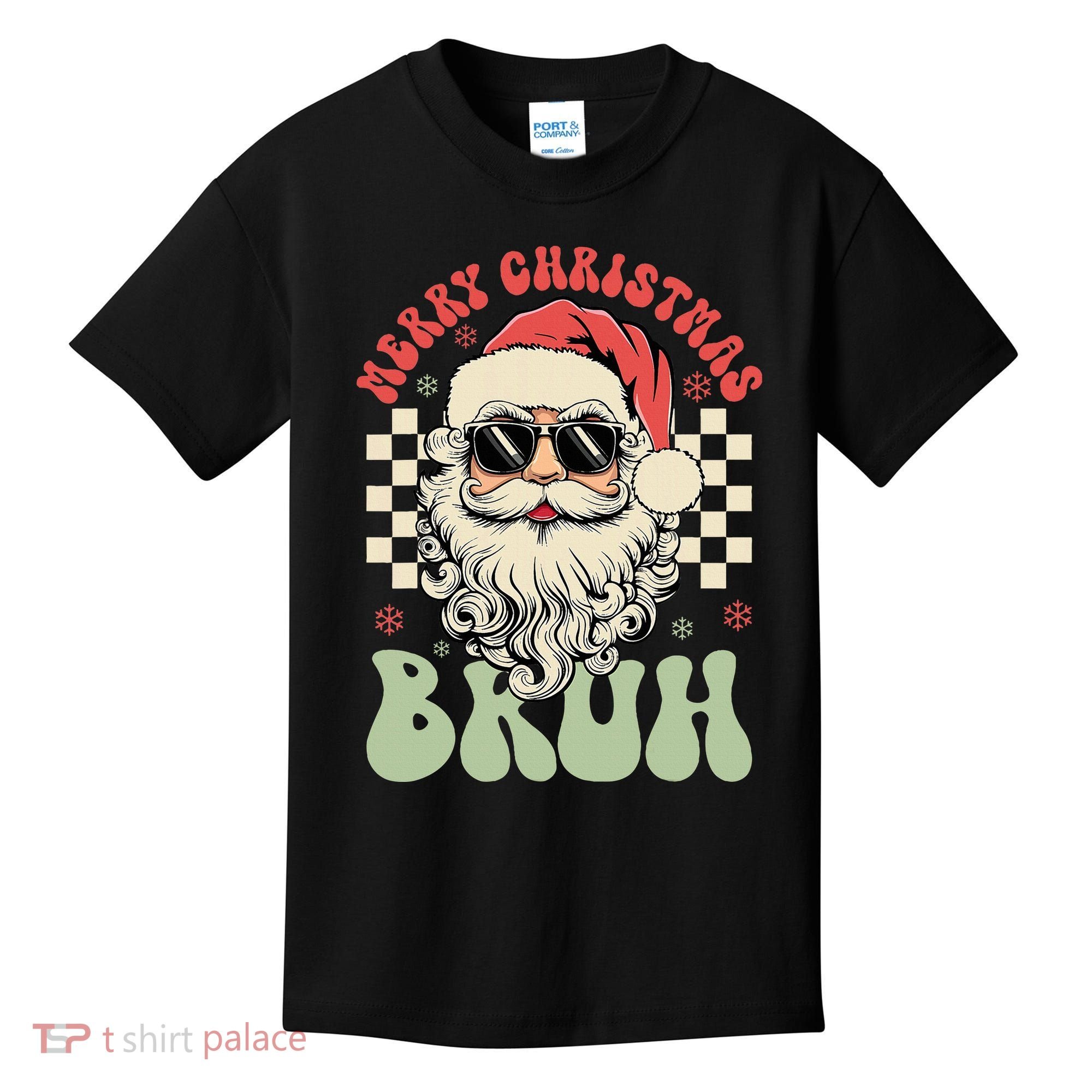 Merry Christmas Bruh Santa Sunglasses Retro Kids T-Shirt